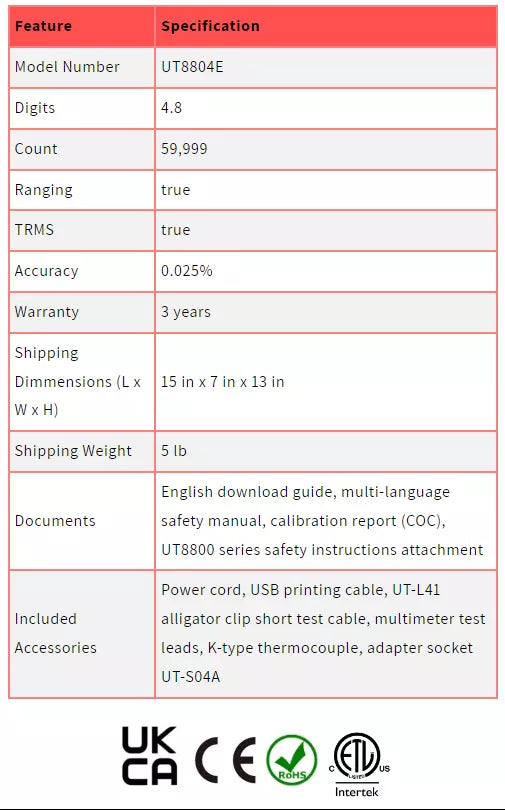 UNI-T UT8804E Advanced-Series 4.8 Digit Bench Digital Multimeter