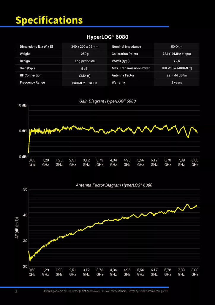 Aaronia HyperLOG 6080 Directional Logarithmic Antenna 680MHz-35GHz