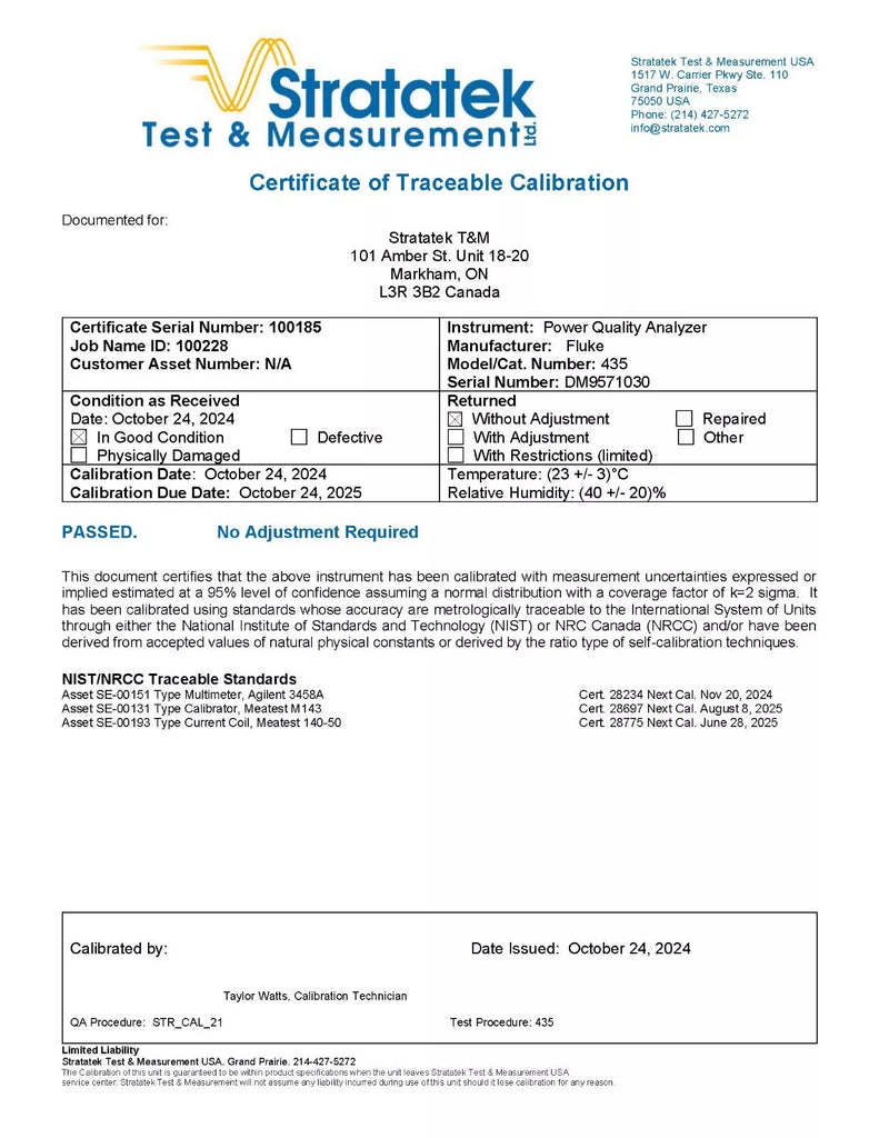Fluke 435 Power Quality Analyzer with 400A i400 Current Probes - NIST Calibrated