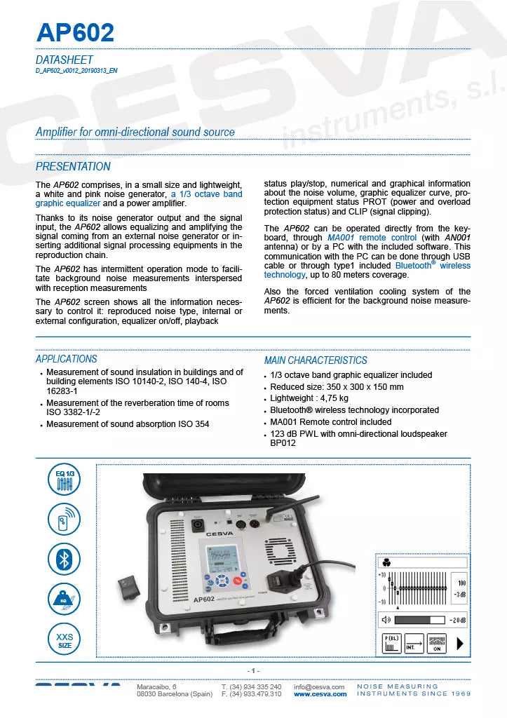 CESVA AP602 Amplifier for Omni-Directional Sound Source Noise Generator