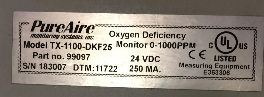 Pure Aire TX-1100-DKF25 Trace Oxygen Analyzer Monitoring System - ZYYKZ Test Equipment