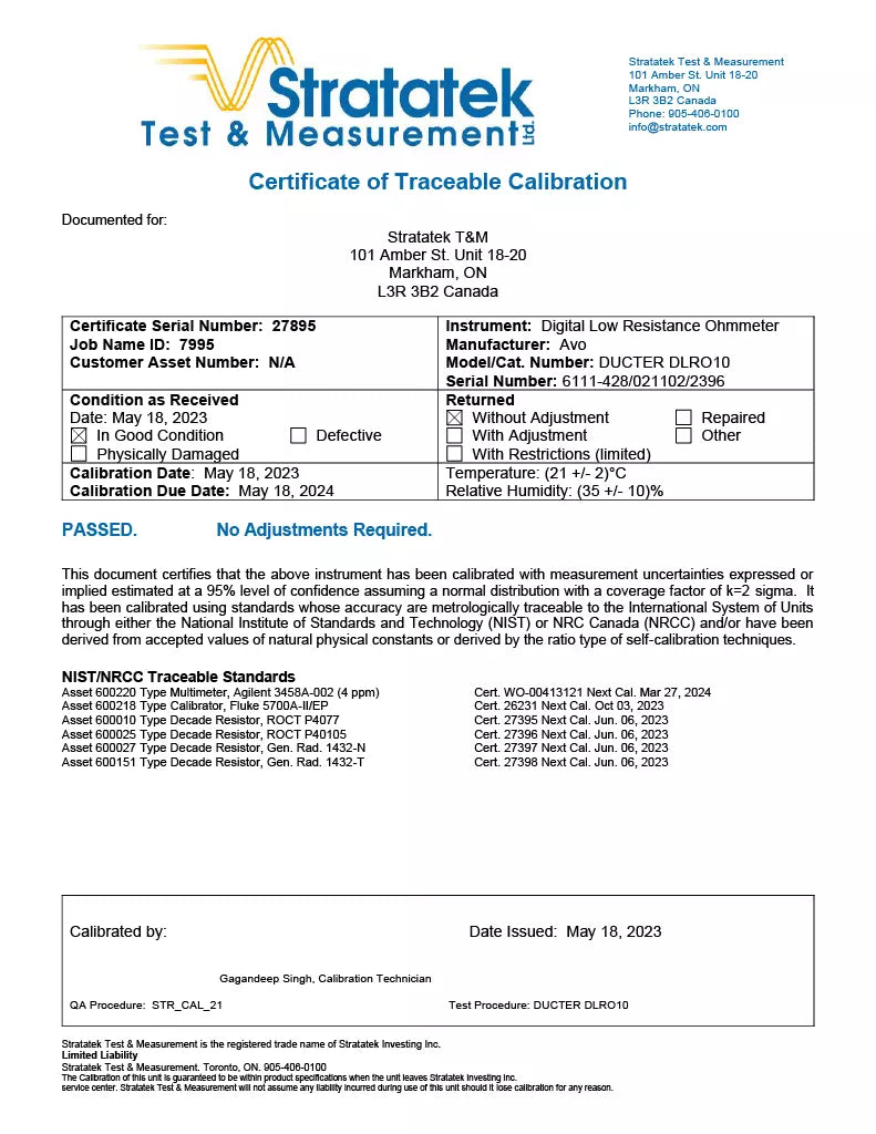 Megger DLRO10 Ducter 10A Micro-Ohmmeter with NIST Calibration and Leads