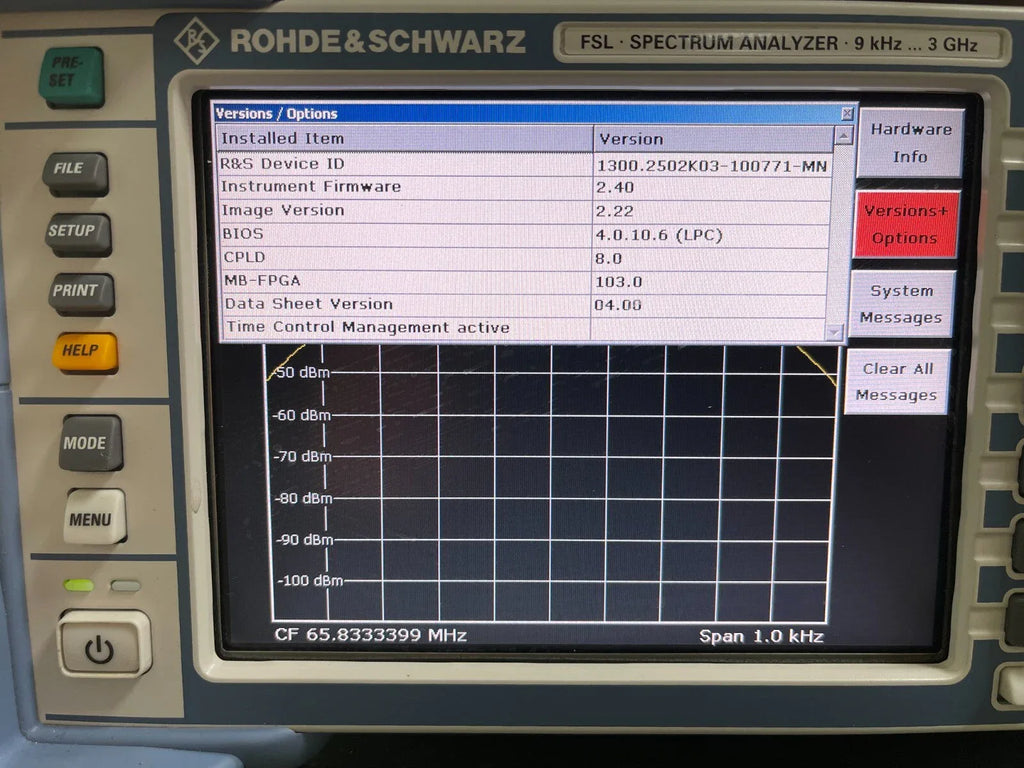 Rohde & Schwarz FSL3 Spectrum Analyzer 9 kHz to 3 GHz - ZYYKZ Test Equipment