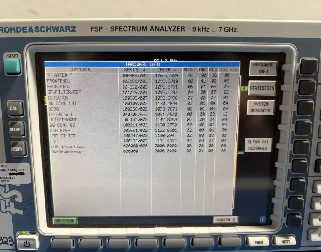 R&S FSP7 Spectrum Analyzer FSP-K90 & FSP-B4 Options, 9 kHz to 7 GHz - ZYYKZ Test Equipment
