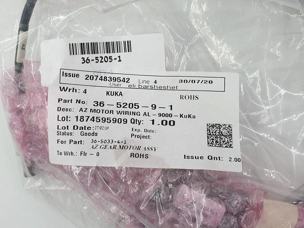 KUKA 36-5205-9-1 AZ Servo Motor Wiring Harness - ZYYKZ Test Equipment