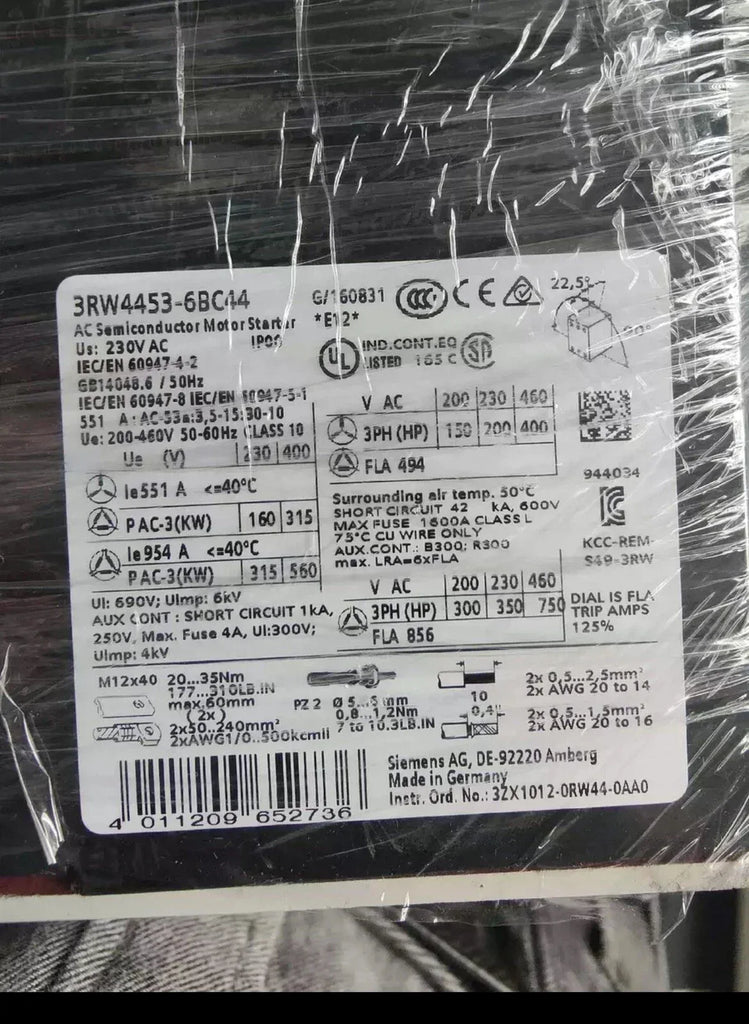 Siemens 3RW4453-6BC44 Soft Starter for 55kW Motor Control - ZYYKZ Test Equipment