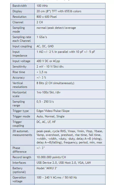 Peaktech P1255 Digital Storage Oscilloscope - 100MHz, 2 Channel, 2 GSa/s DSO