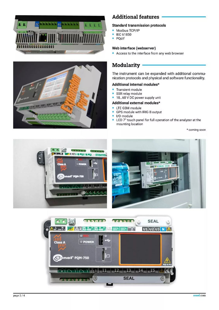 Sonel PQM-750 3 Phase Power Quality Analyzer - DIN Rail Mounted
