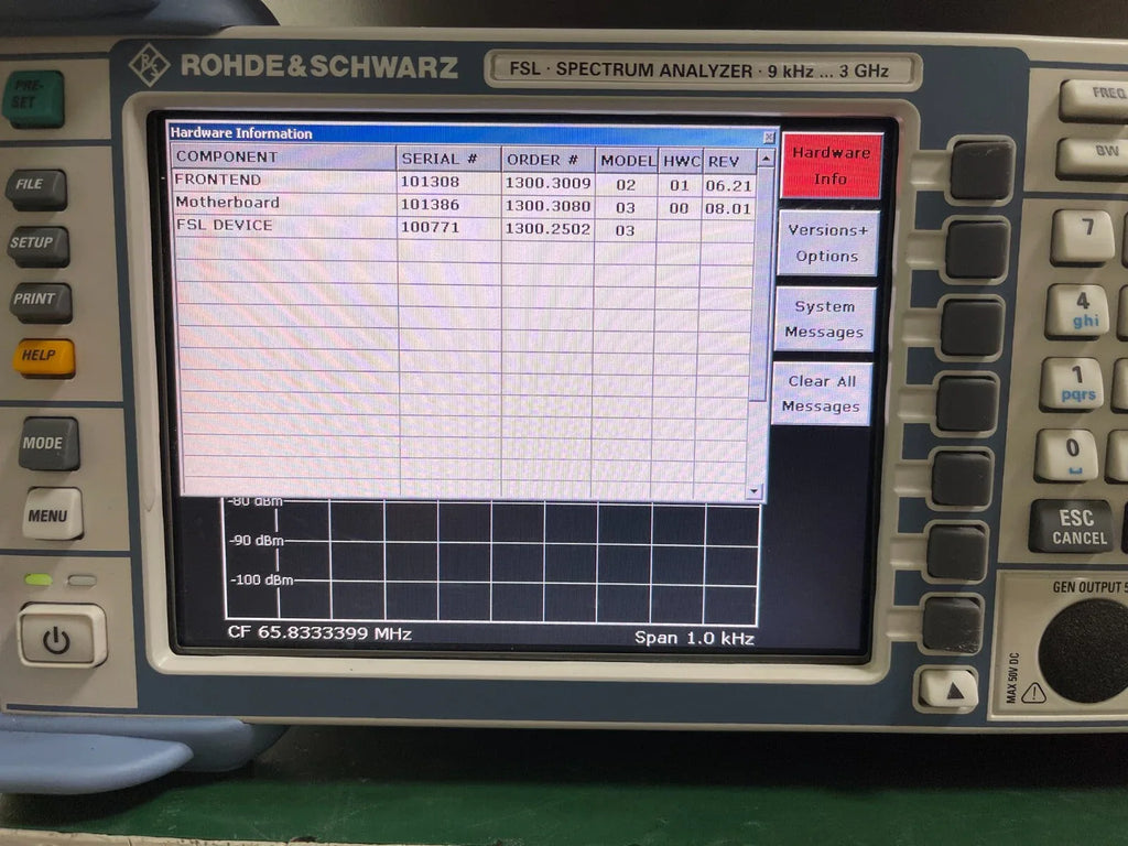 Rohde & Schwarz FSL3 Spectrum Analyzer 9 kHz to 3 GHz - ZYYKZ Test Equipment