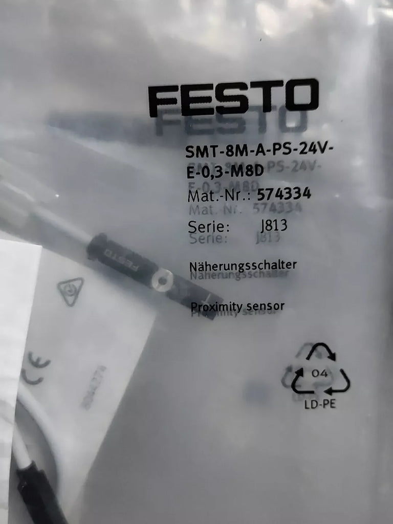FESTO SMT-8M-A-PS-24V-E-0,3-M8D Proximity Sensor - 24V DC, 0.3m Detection - ZYYKZ Test Equipment