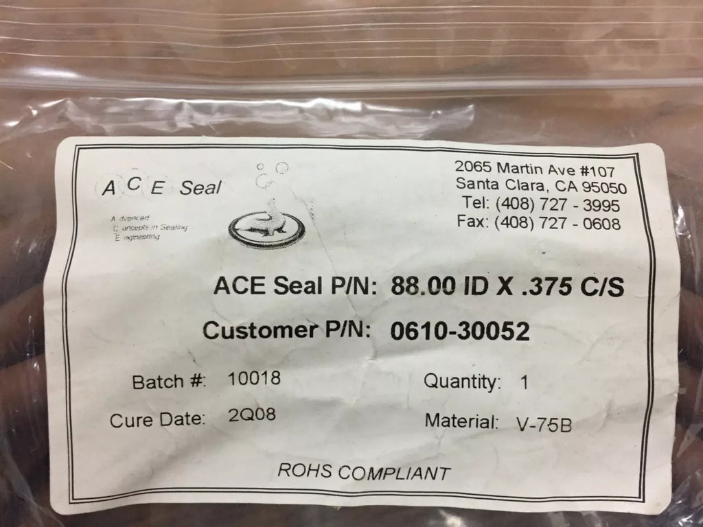 ACE Seal V-75B Brown Vulcanized O-Ring, 88.00mm ID x 0.375in Cross-Section - ZYYKZ Test Equipment