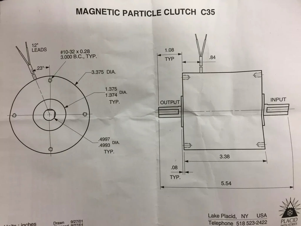 Placid Industries C35-24 Magnetic Particle Clutch with Dual-End Frames - ZYYKZ Test Equipment