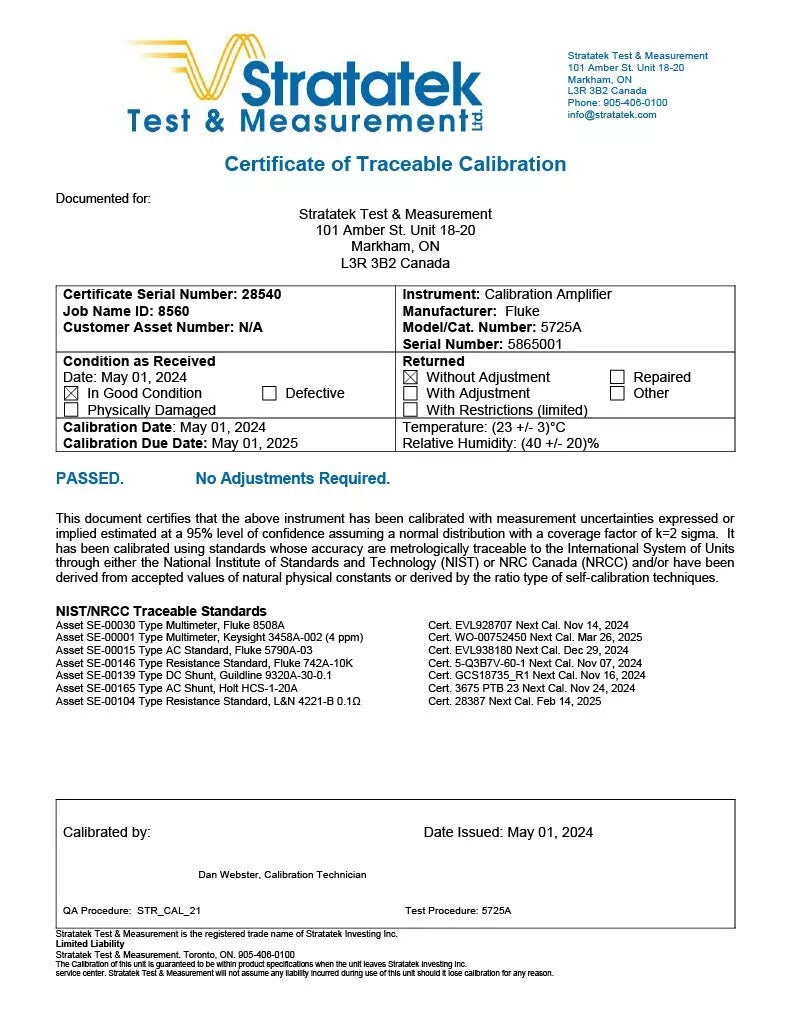 Fluke 5725A NIST Calibrated Calibration Amplifier for 5700A and 5720A Calibrators