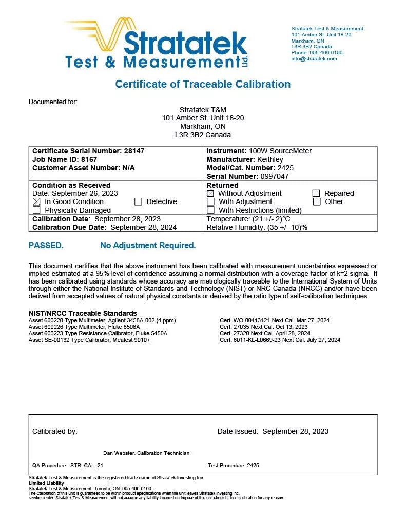 Keithley 2425 100W SourceMeter SMU - NIST Calibrated with 0.012% Accuracy