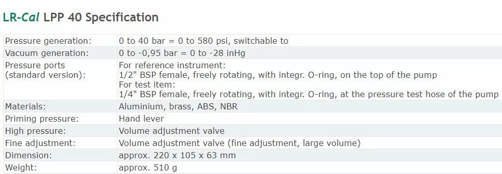 LR-Cal PK-LPC300 Pressure Process Calibrator Calibration Kit - 580PSI ±0.025% Accuracy