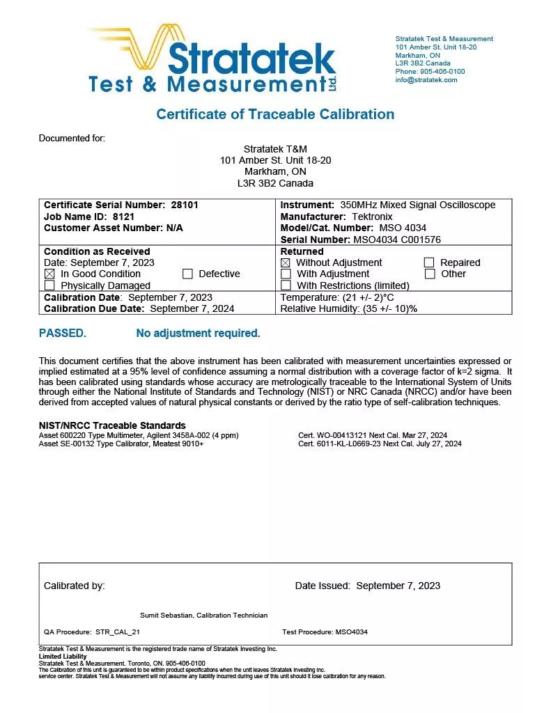 Tektronix MSO 4034 350MHz Digital Phosphor Oscilloscope - 4 Channel, Calibrated, 2.5GS/s