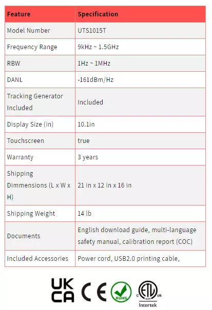 UNI-T UTS1015T 1.5GHz Advanced Spectrum Analyzer with Tracking Generator