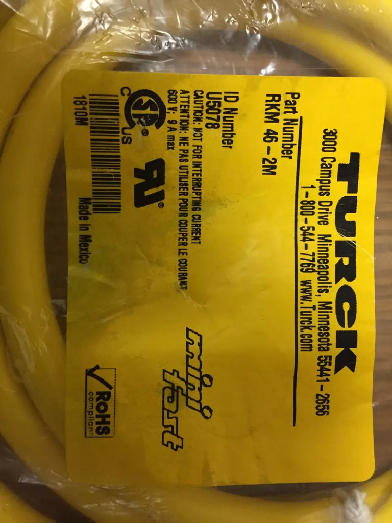 Turck RKM-46-2M U5078 Minifast Female Single-End Cordset with 2M Cable - ZYYKZ Test Equipment