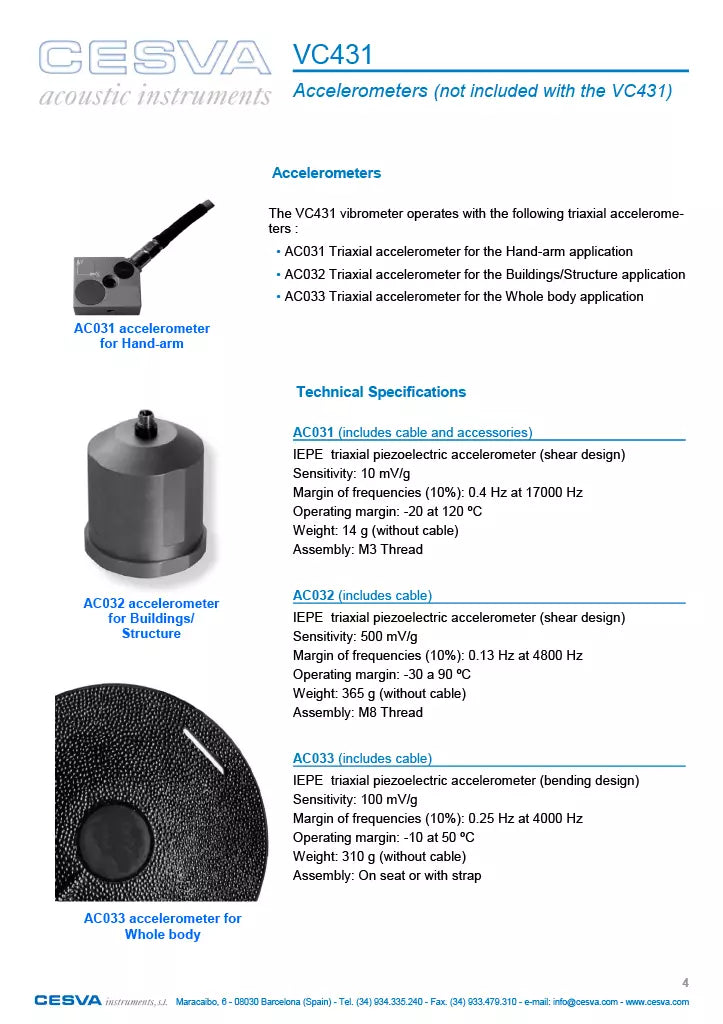 CESVA VC431 Triaxial Vibrometer - ISO 804 Certified Vibration Meter