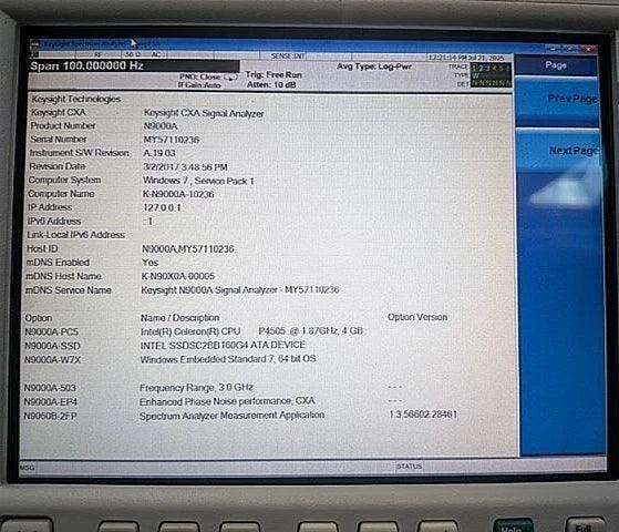 Keysight N9000A CXA 3GHz Signal Analyzer with Low Phase Noise - Calibrated - ZYYKZ Test Equipment