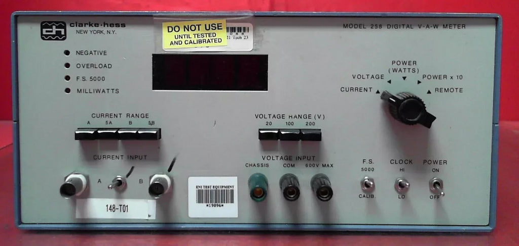 Clarke-Hess 258 92322 V-A-W Meter - ZYYKZ Test Equipment