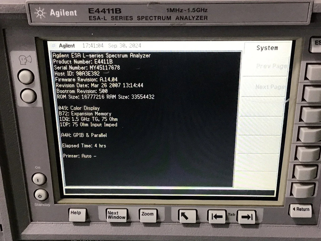Agilent E4411B Spectrum Analyzer 9 kHz - 3 GHz - ZYYKZ Test Equipment