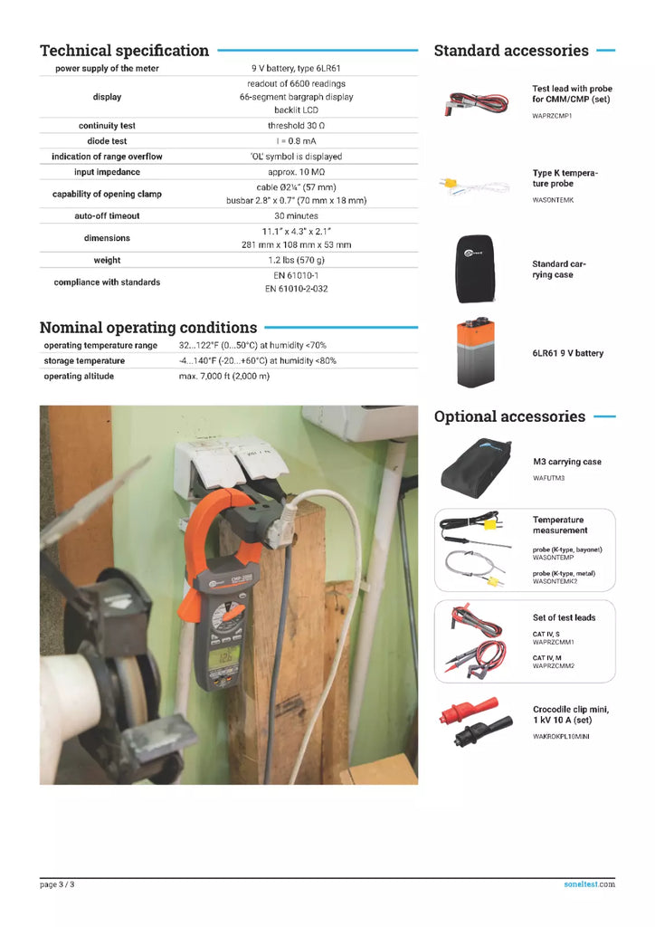 Sonel CMP-2000 Digital Clamp Meter - 2000A Clamp-On Multimeter