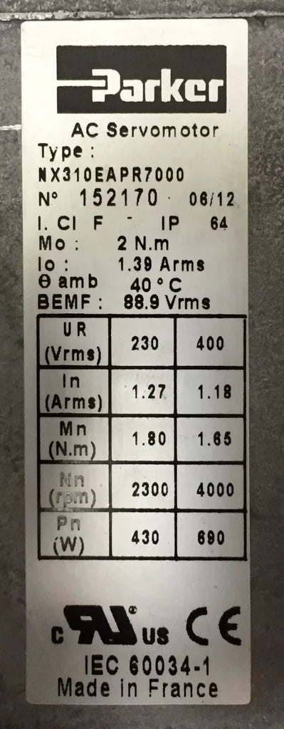 Parker NX310EAR7000 High-Performance AC Servomotor - ZYYKZ Test Equipment
