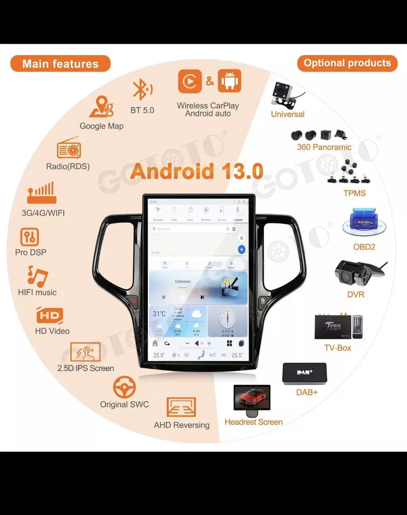 Jeep Grand Cherokee 2014-2019 Tesla Style Android 2Din Car Stereo Receiver - ZYYKZ Test Equipment