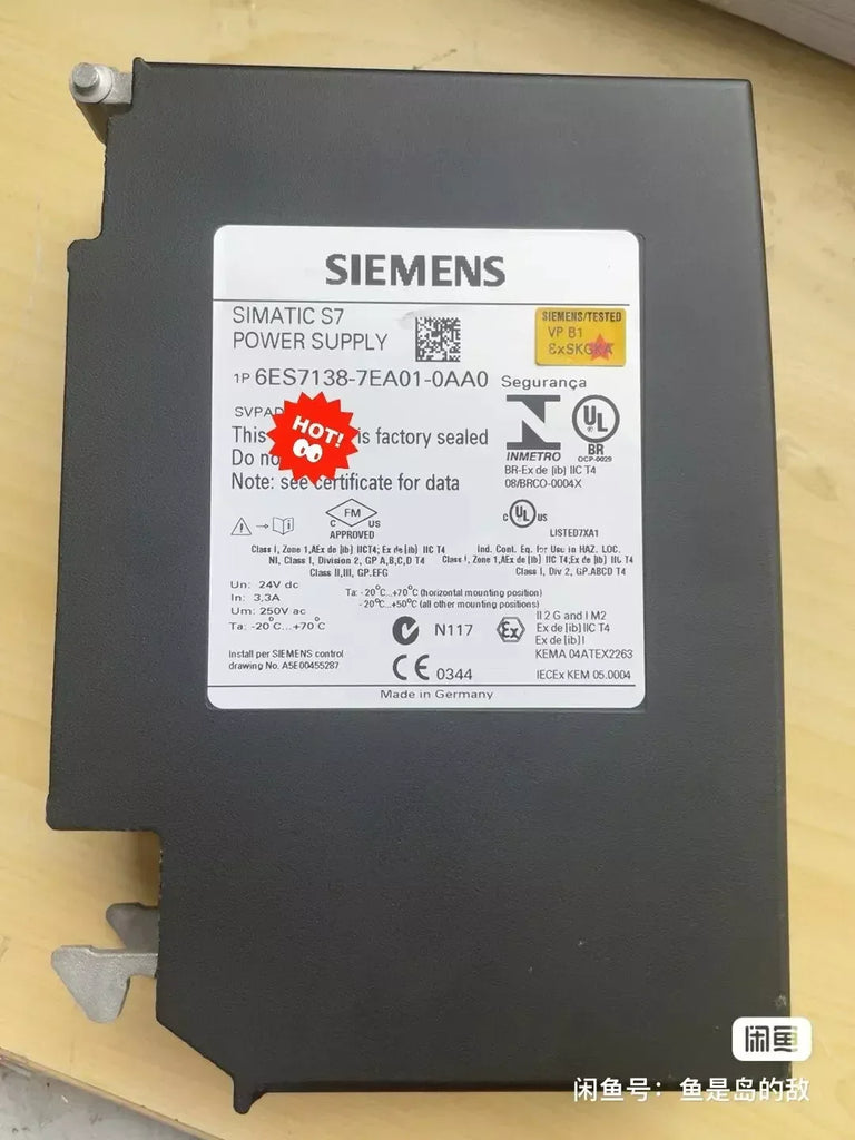 Siemens 6ES7138-7EA01-0AA0 SIMATIC S7-300 Power Supply Module - ZYYKZ Test Equipment