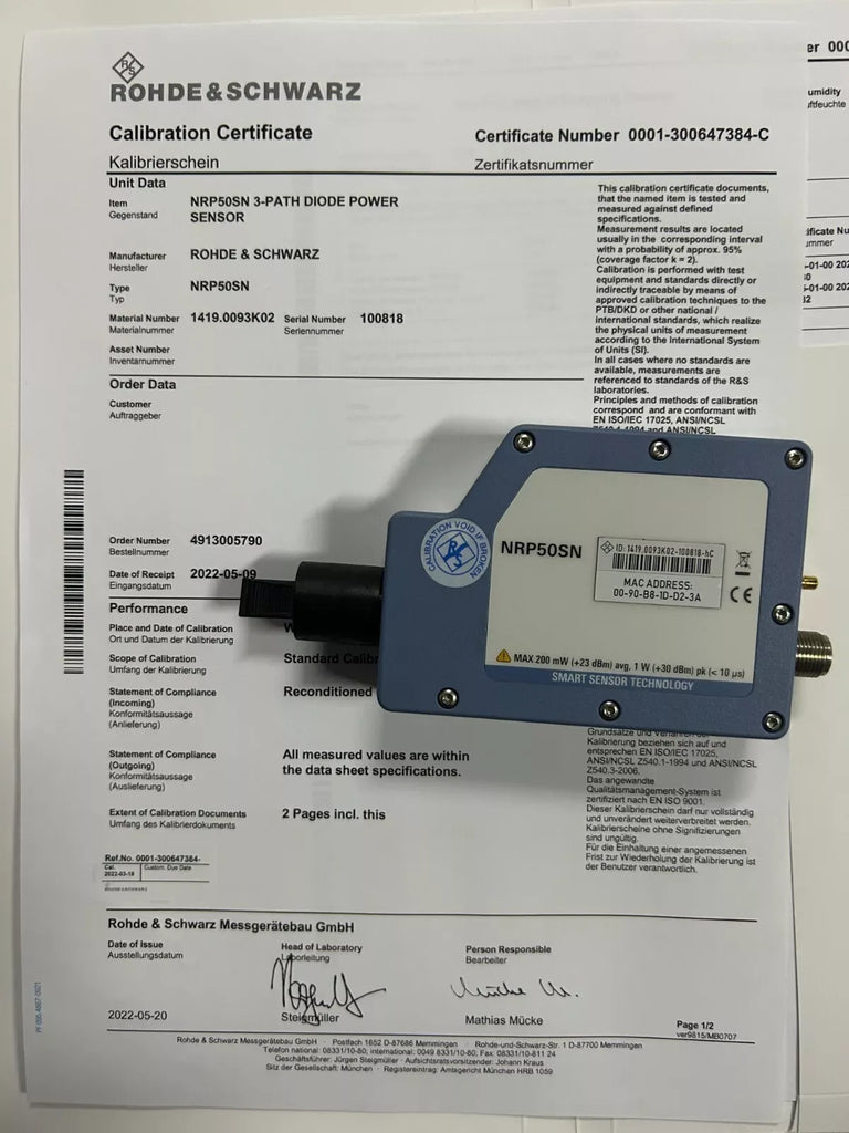 Rohde & Schwarz NRP50SN Three-Path Diode LAN Power Sensor 50 MHz–50 GHz - ZYYKZ Test Equipment