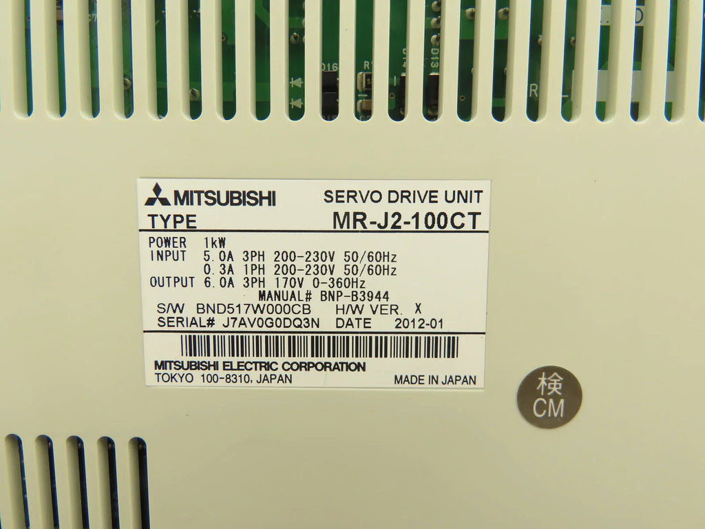 Mitsubishi MR-J2-100CT High-Performance AC Servo Drive - ZYYKZ Test Equipment