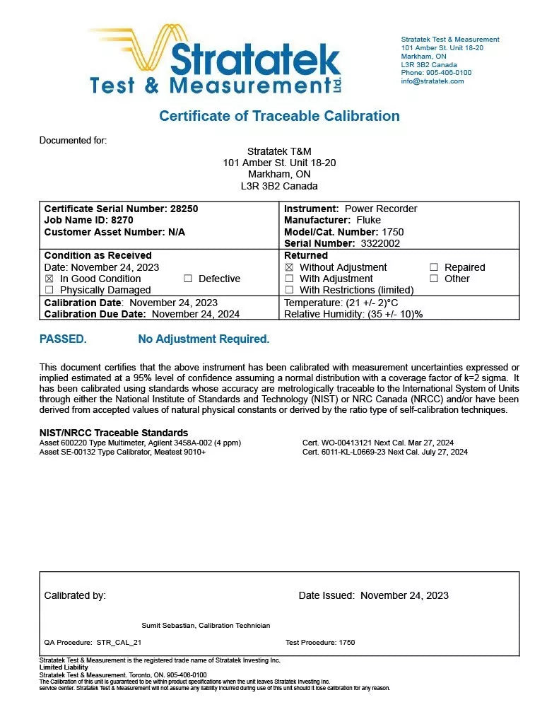 Fluke 1750 3-Phase Power Quality Recorder and Logger