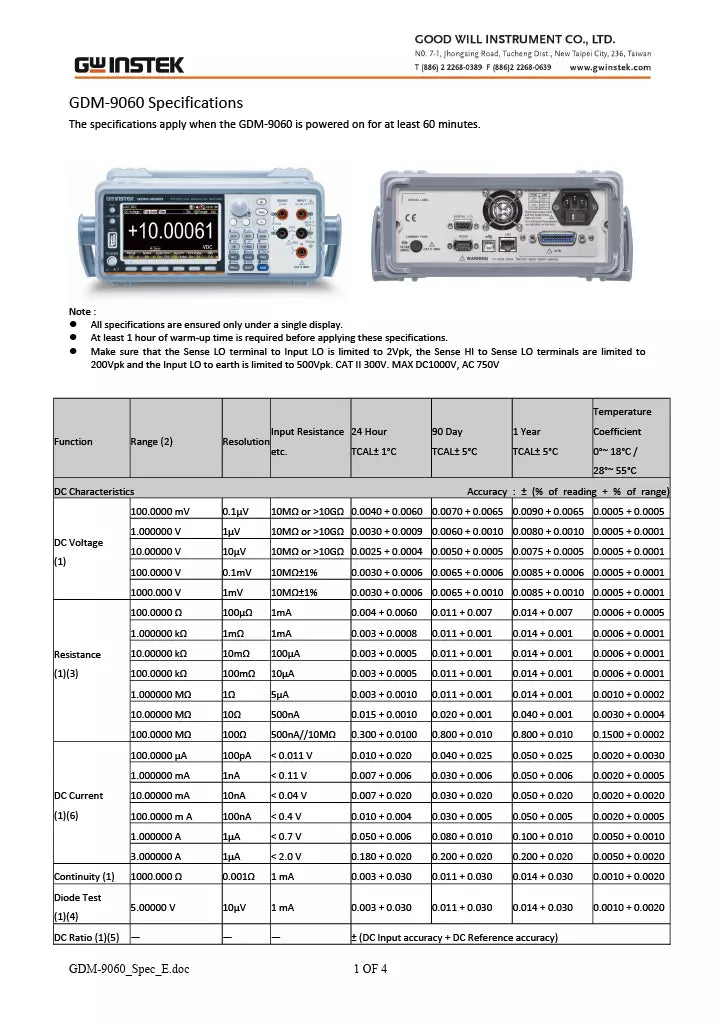 GW Instek GDM-9060 6.5 Digit Benchtop Multimeter
