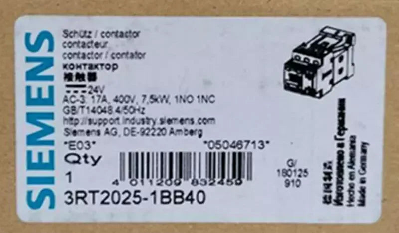 Siemens 3RT2025-1BB40 DC24V Contactor - Industrial Grade, New - ZYYKZ Test Equipment