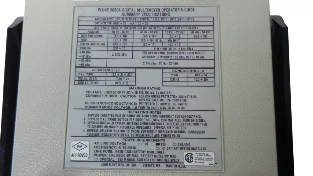 Fluke 8050A Digital Multimeter - Accurate Multifunction Measurement Tool - ZYYKZ Test Equipment