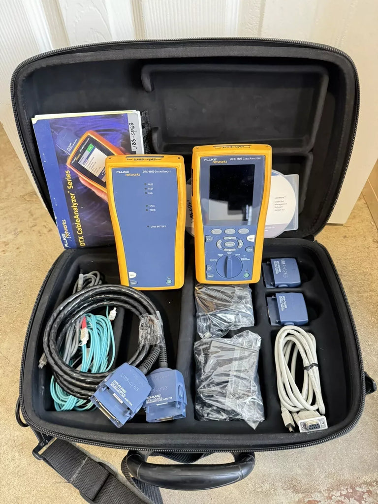 Fluke Networks DTX-1800 CableAnalyzer Cat6/Cat6a Certification Test Set with DTX-PLA002 & DTX-CHA002 Accessories - ZYYKZ Test Equipment