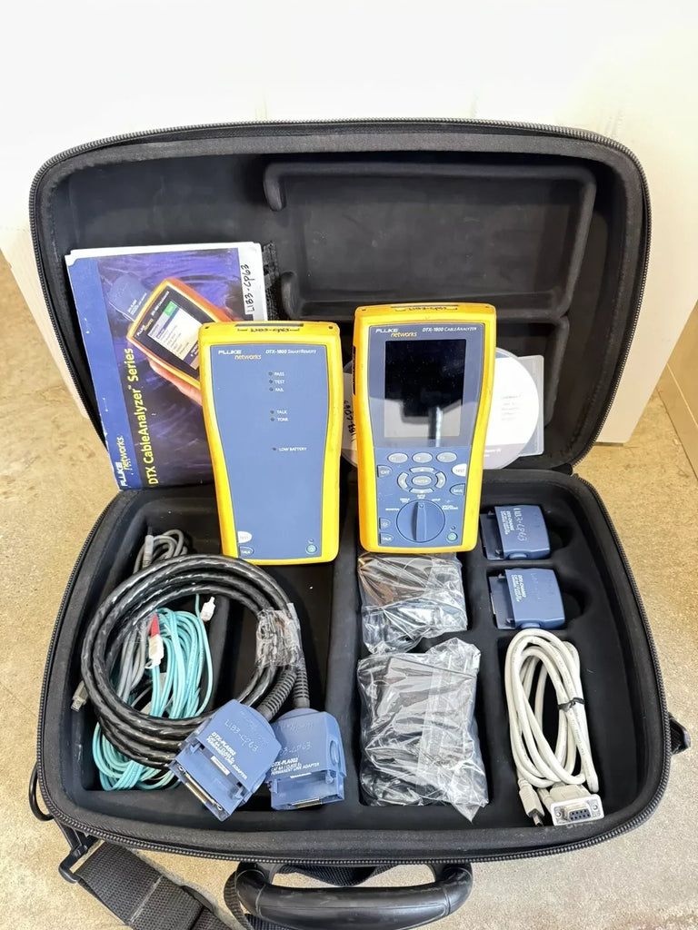 Fluke Networks DTX-1800 CableAnalyzer Cat6/Cat6a Certification Test Set with DTX-PLA002 & DTX-CHA002 Accessories - ZYYKZ Test Equipment