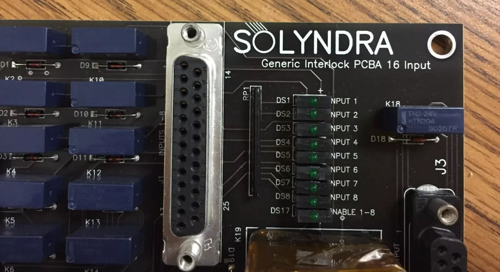 Solyndra 0100-20156 Rev 1 Generic Interlock PCBA with 16 Inputs - ZYYKZ Test Equipment