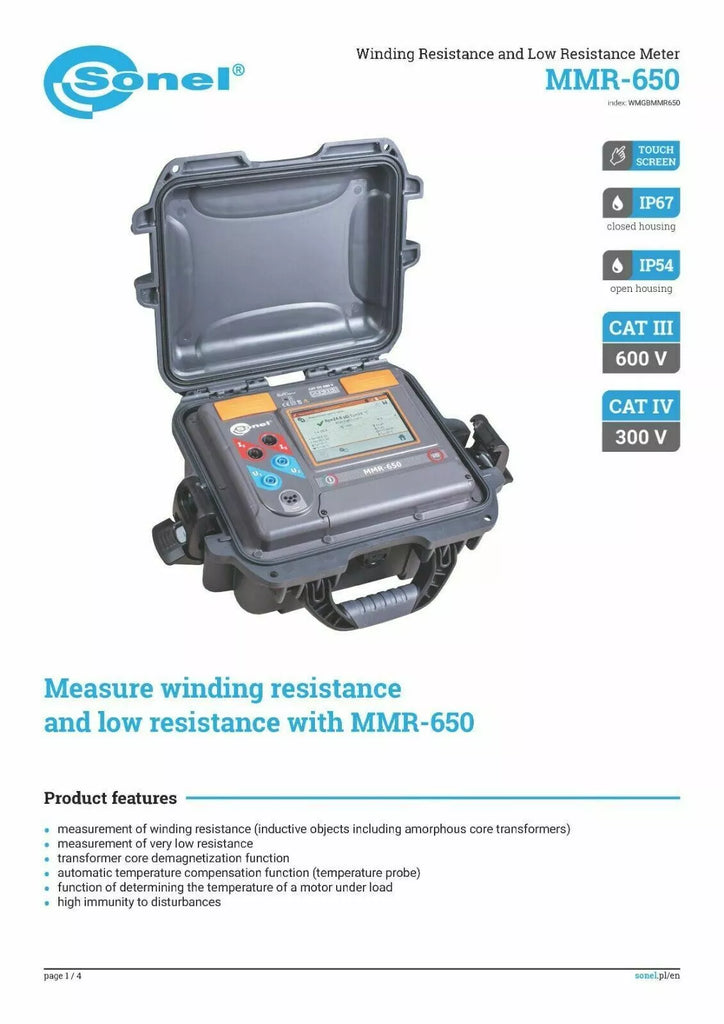 Sonel MMR-650 10A Winding Resistance Tester with DeMag MicroOhmmeter