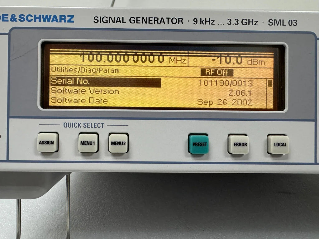 Rohde & Schwarz SML03 RF Signal Generator 9 kHz to 3 GHz - ZYYKZ Test Equipment