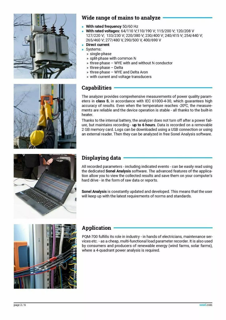 Sonel PQM-700 Power Quality Analyzer - 3 Phase, 700V with Optional CTs