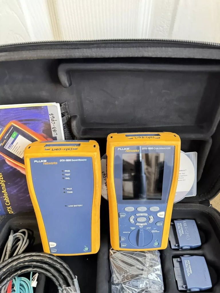Fluke Networks DTX-1800 CableAnalyzer Cat6/Cat6a Certification Test Set with DTX-PLA002 & DTX-CHA002 Accessories - ZYYKZ Test Equipment