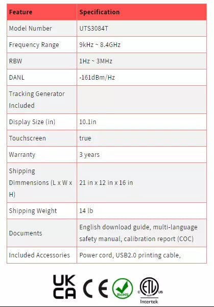 UNI-T UTS3084T 8.4GHz Performance Spectrum Analyzer with Tracking Generator