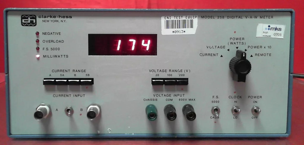 Clarke-Hess 258 92204 V-A-W Meter - ZYYKZ Test Equipment