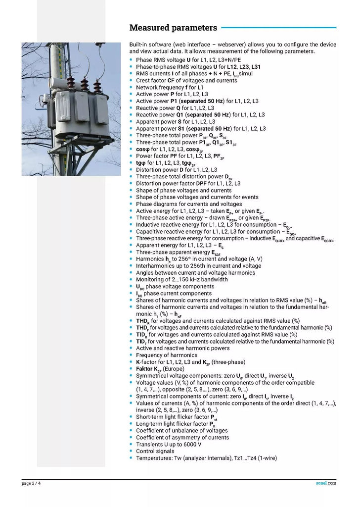 Sonel PQM-750 3 Phase Power Quality Analyzer - DIN Rail Mounted