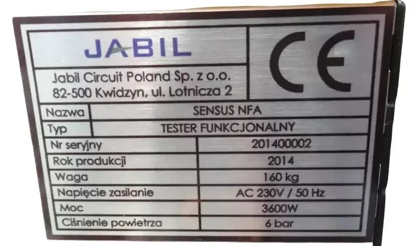 Jabil Circuit Senus NFA FVT Functional Tester for PCB Testing - ZYYKZ Test Equipment