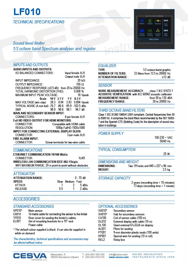 CESVA LF010 Acoustic Limiter - Sound Level Limiter Analyzer & Frequency Recorder