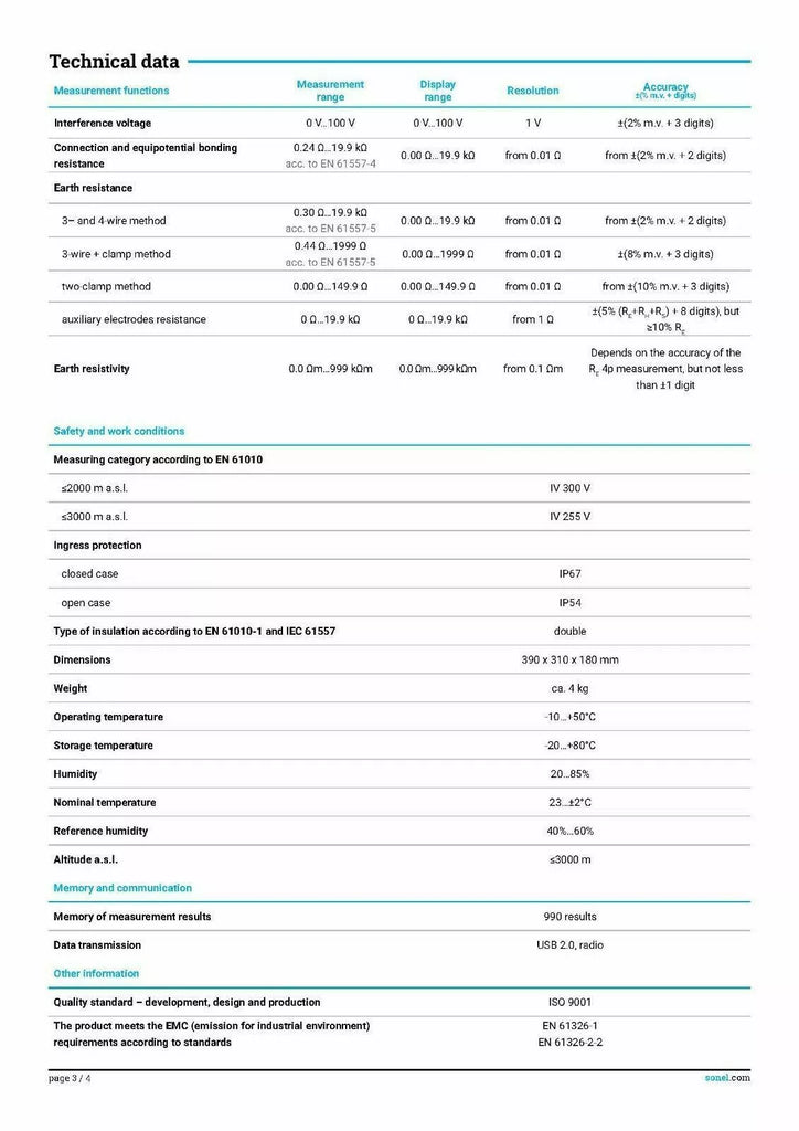 Sonel MRU-120 HD Earth Ground Resistance and Resistivity Tester Meter