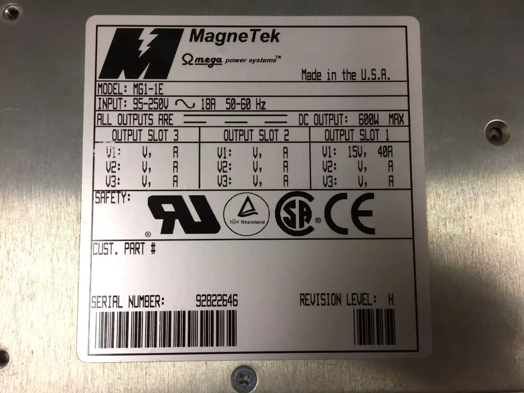 MagneTek MG1-1E AC Power Supply, 95-250V Input, 18A, 50-60Hz - ZYYKZ Test Equipment